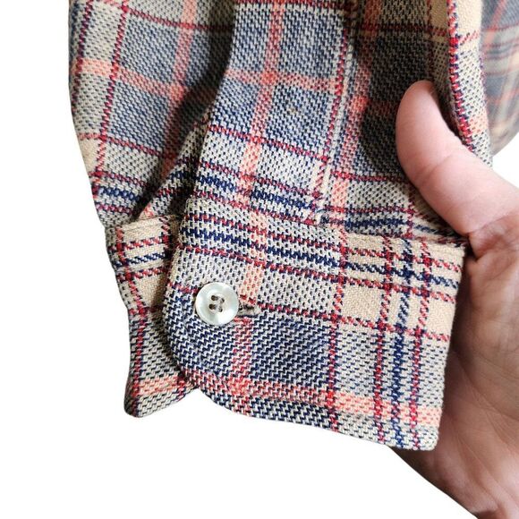 Vintage 70s Pendleton Long Sleeve Wool Button Up Shirt Mens M Plaid Beige - Picture 4 of 7